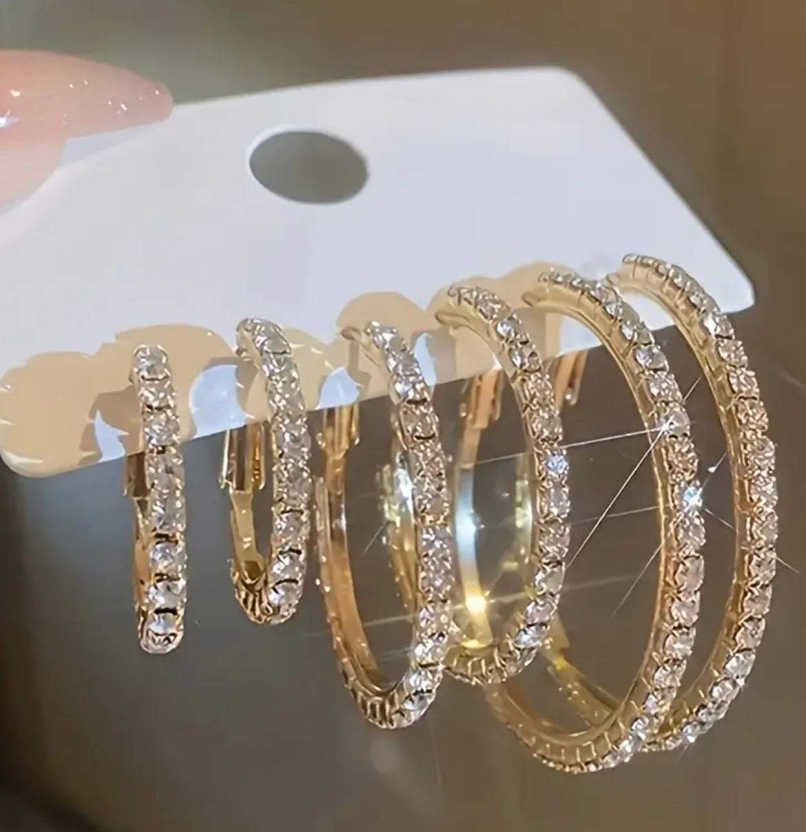 6pcs Elegant Rhinestone Hoop Earrings Set - Zinc Alloy & Stainless Steel, Sparkling Crystal Design, Versatile for Daily & Vacation Wear, Everyday Jewelry | Sparkling Earrings | Durable Earrings, Hoop Earrings