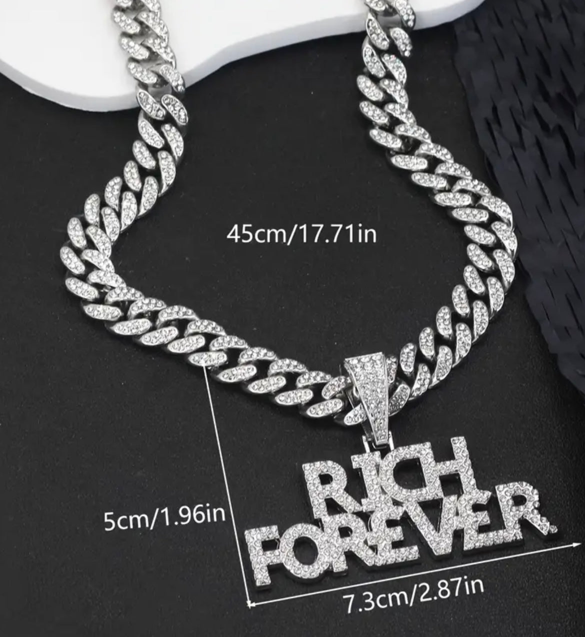 A Shiny RICHFOREVER Pendant With A Cuban Link Chain, Suitable For Both Men And Women, A Hip-hop Pendant Necklace.