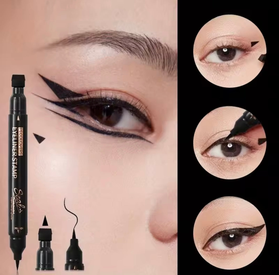 Black Eyeliner Stamp Triangle Dual-ended Liquid Eyeliner Waterproof Sweat-proof