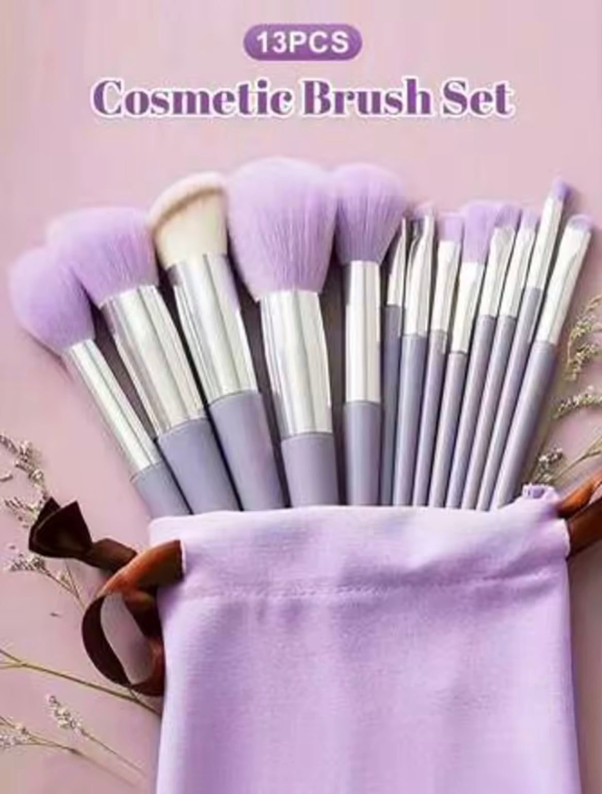 13 PCS Purple Makeup Brush Set with Blender Sponge & Powder Puff – Complete Cosmetic Brush