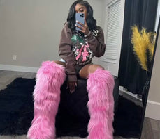 Winter Women Snow Boots Faux Fur Long Boots Warm Plush Platform Knee-high Boot Outdoor Furry Cut