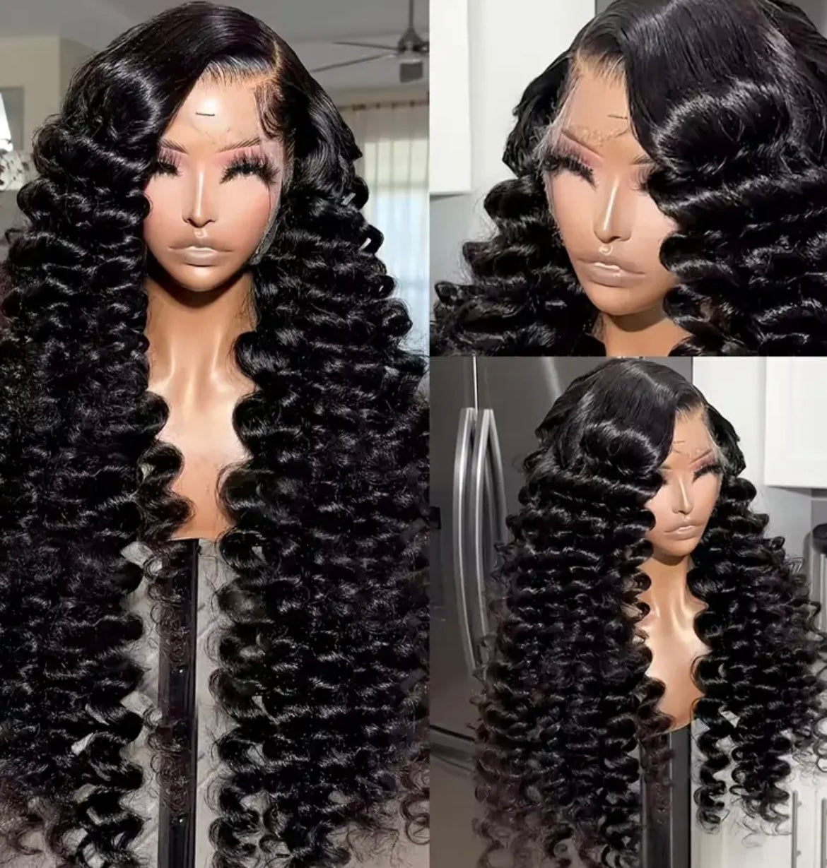 250% Density 4X4 Deep Wavy Wigs With Tiny Knots 100% Brazlilian Virgin Human Hair #1B Wave Lace Frontal Wigs Natural Color Glueless Pre Cut Wigs Pre Plucked With Baby Hair HD Transparent Lace Front Wigs For Women Long 40inch