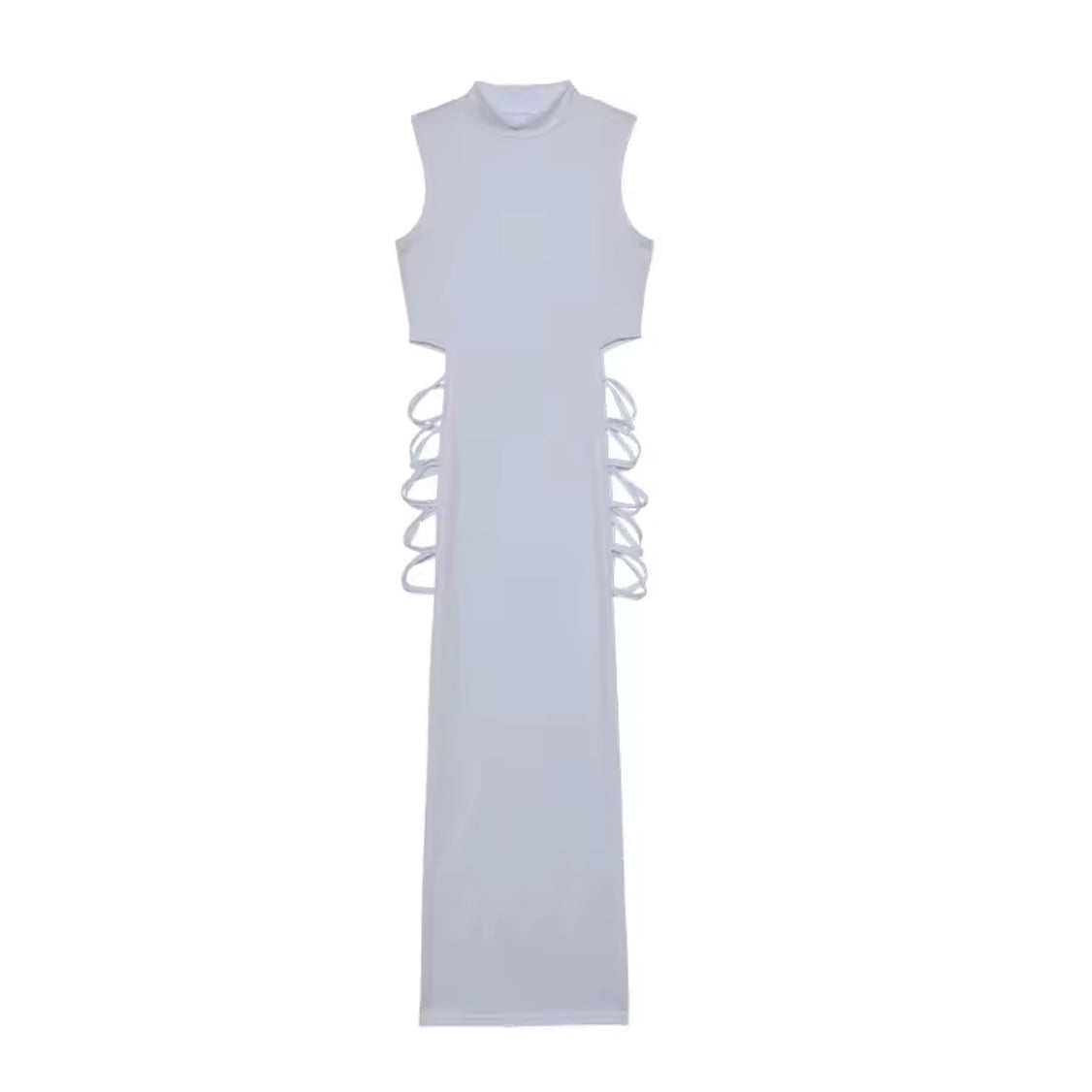 Criss Cross Cut Out Dress, Sexy Bodycon Mock Neck Sleeveless Dress, Women's Clothing