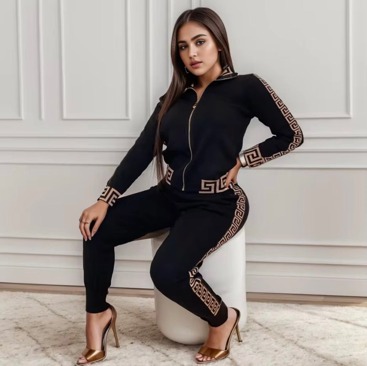 Europe And The United States New Style Leisure Printing Stitching Two-piece Suit