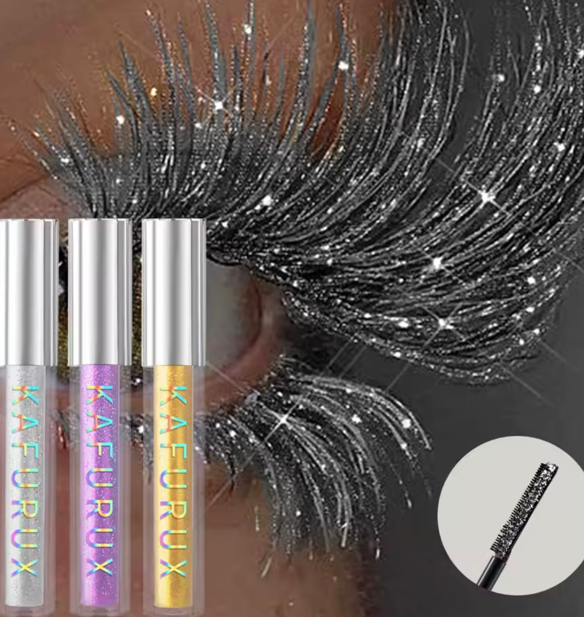 1pc Diamond Shine Waterproof Volume Curl Mascara Glitter Snow Effect,Smudge-proof Eye Makeup for All Skin Types Women Cosmetic