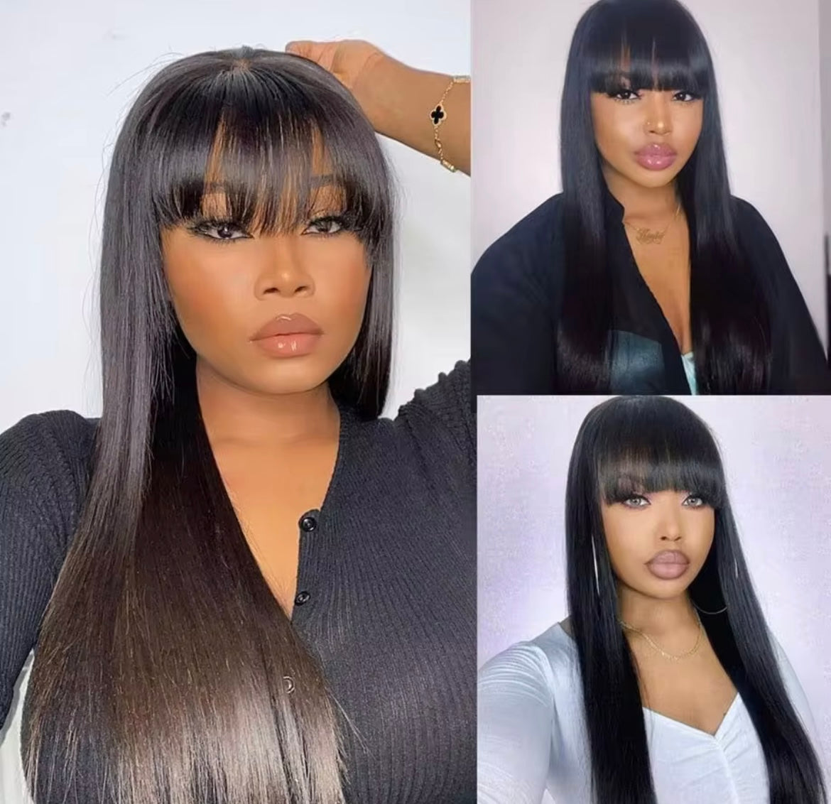 Straight Human Hair Wigs With Bang Full Machine Made Wigs 30 34 inch Natural Color Wig 3x1 Lace Front