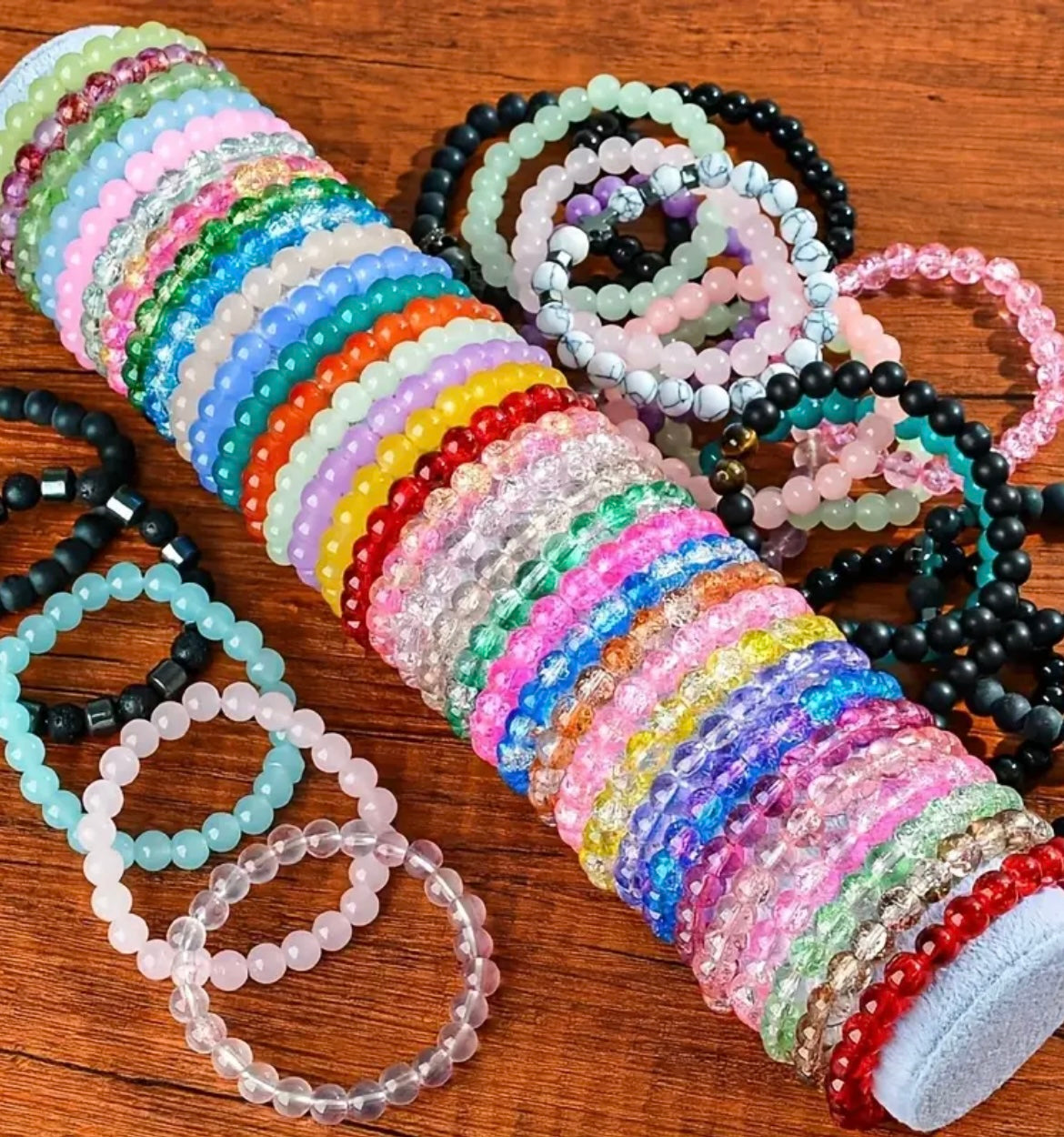 30pcs Boho-Chic Handcrafted Bead Bracelet Set - Colorful Crackled Glass Beads, Ideal For Casual Attire & Vacation - Perfect Gift For Women, Friends & Family Random