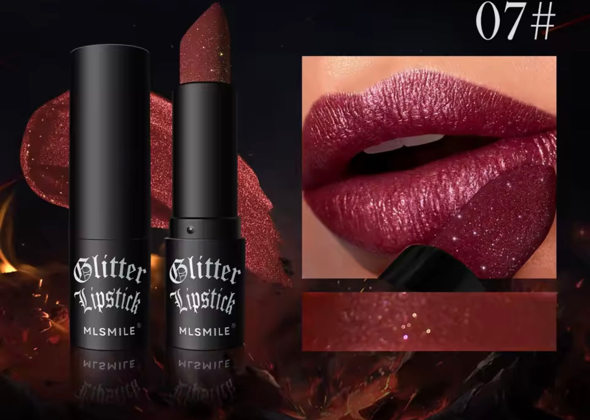 7Colors Glitter Lipstick Waterproof Long Lasting Diamond Pearlescent Metallic Lipstic