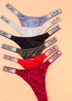6pcs Rhinestone Letter Low Waist Stretchy Women's Sports Panties, Lingerie & Underwear
