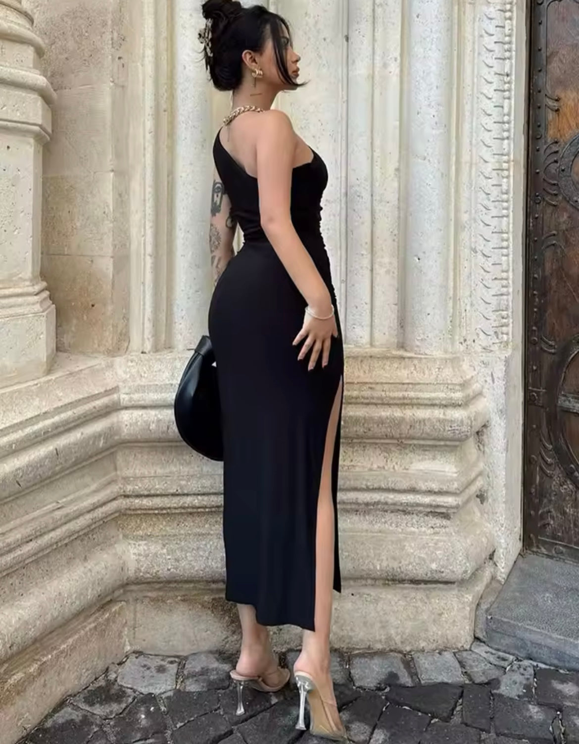 Summer Black New Dress Women Fashion Sexy Split Sleeveless Backless Slim Maxi Dress