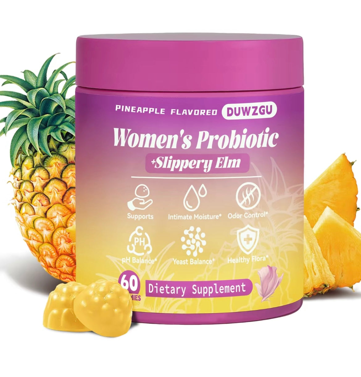 Women’s probiotics Gummies-pineapple flavored supports ph balance and dryness relief