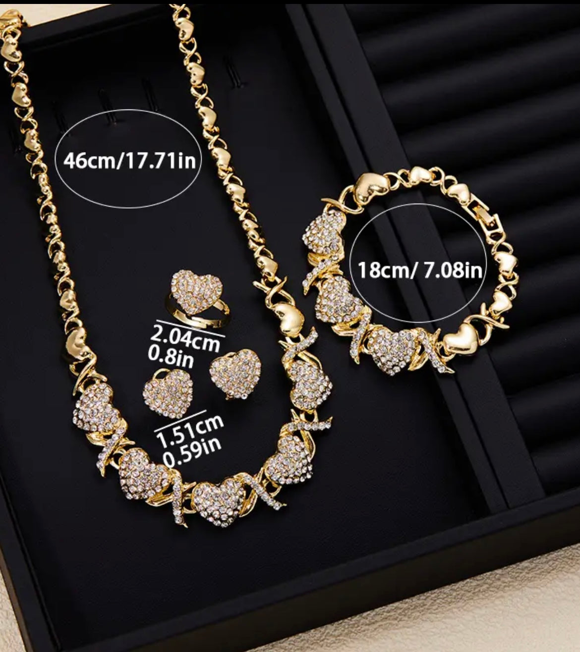 4pcs/set, Classic and Popular Heart-shaped Pendant Necklace, Ring, Earring, Bracelet Set, Engagement Gift, Bridal Wedding Accessory