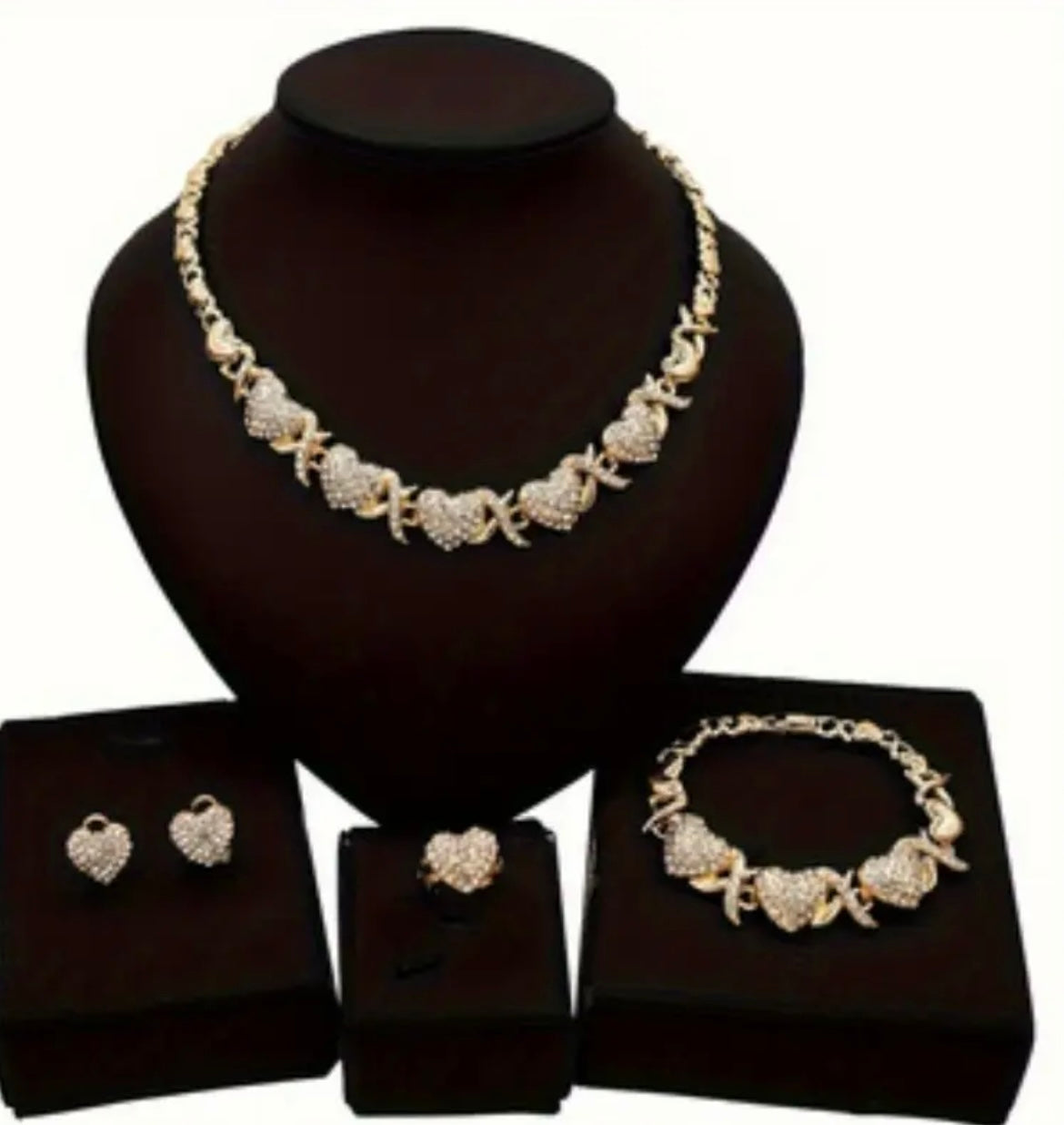 4pcs/set, Classic and Popular Heart-shaped Pendant Necklace, Ring, Earring, Bracelet Set, Engagement Gift, Bridal Wedding Accessory