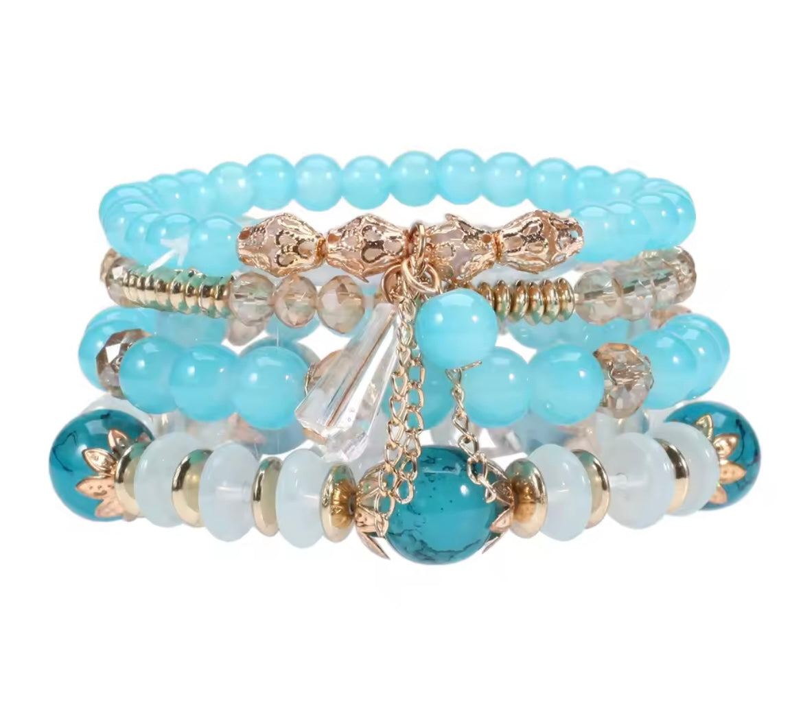 Bohemian Stackable Bead Bracelets for Women Multilayered Bracelet Pendant Charm Stretch Bangles