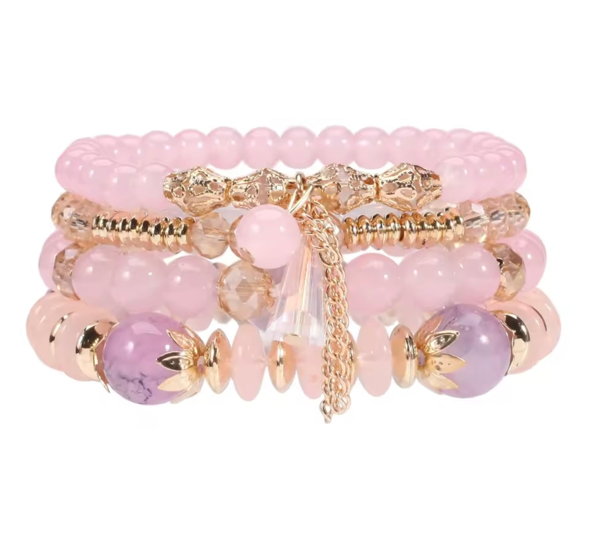 Bohemian Stackable Bead Bracelets for Women Multilayered Bracelet Pendant Charm Stretch Bangles