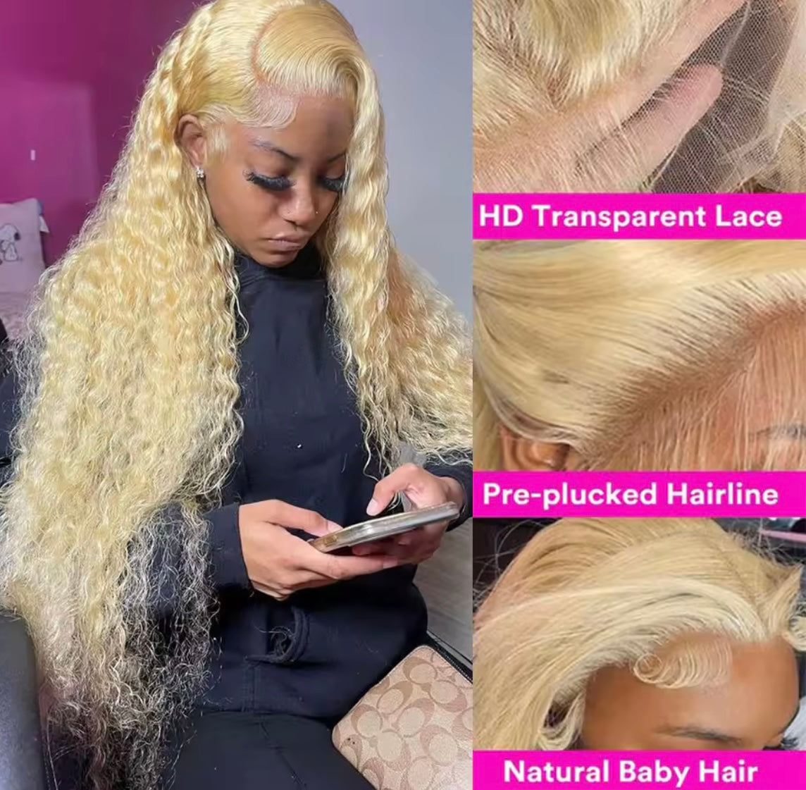 13x4 13x6 360 HD Transparent 613 Lace Frontal Wig Honey Blonde Color Brazilian Raw Body Wave Lace