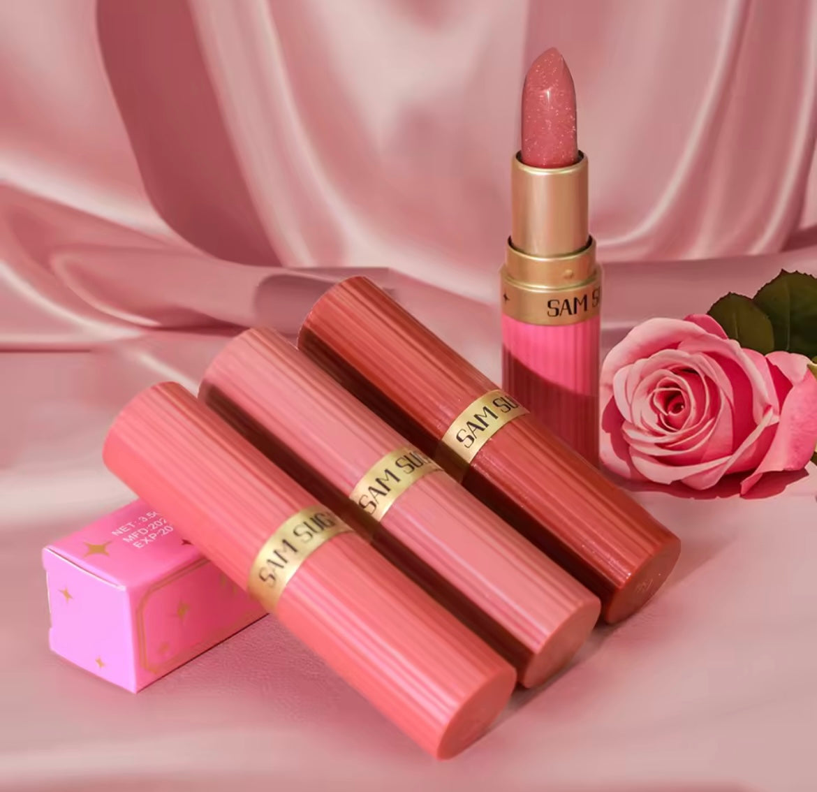Pearlescent Pink Glitter Velvet Lipstick Metallic Waterproof Long Lasting Matte S