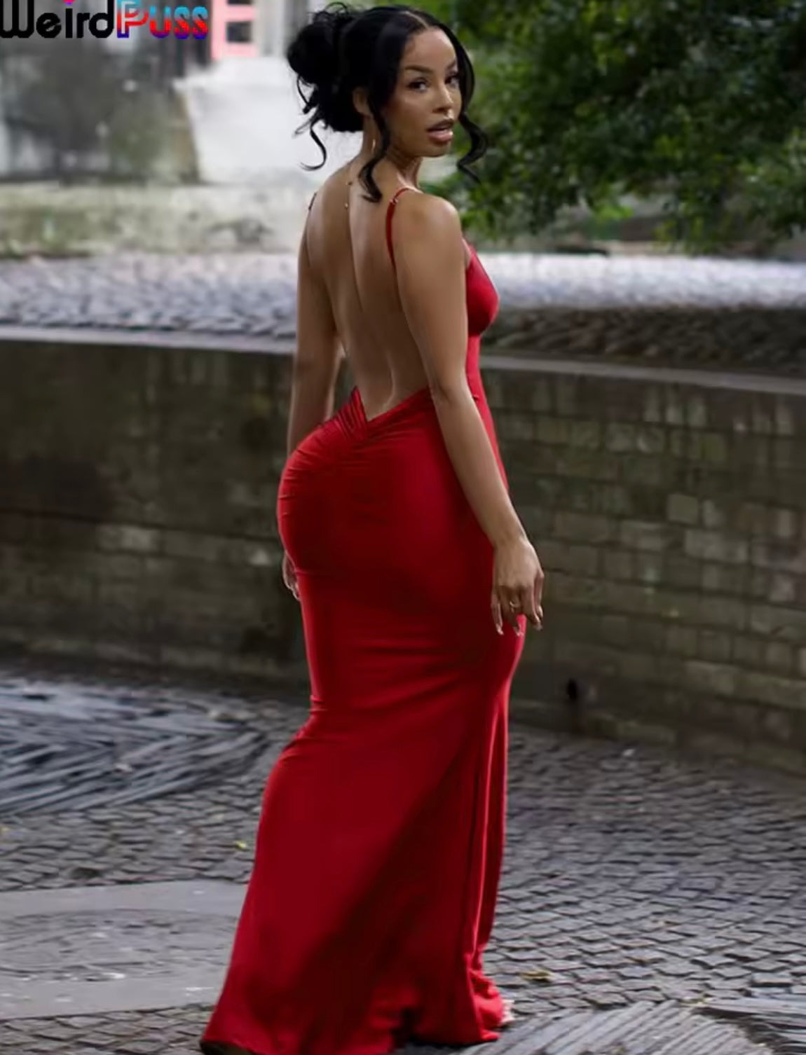 Sexy Backless Women Evening Maxi Dress Folds V-Neck Sleeveless Coquette