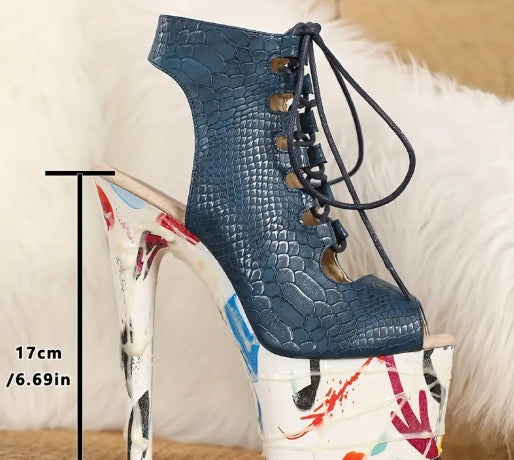 New Stylish And Luxurious 6.69inch Fish Mouth Boots for Women, Perfect for Spring And Summer with a Lace-Up