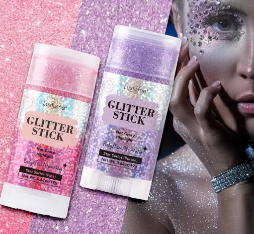 Luxfume Glitter Stick - Micro-Fine Face & Body Glitter | Shimmering High-Shine Finish, Dries Clear & Not Sticky | for Hair & Wigs Too