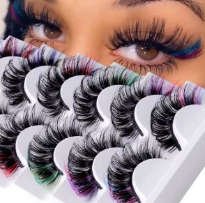 7 Pairs of Colored Eyelashes, Fluffy Synthetic Mink Eyelashes with Color, D Curl Volume, Dramatic Long and Thick Volume False Eyelashes