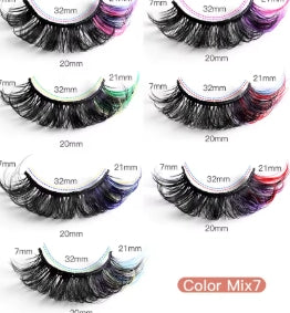 7 Pairs of Colored Eyelashes, Fluffy Synthetic Mink Eyelashes with Color, D Curl Volume, Dramatic Long and Thick Volume False Eyelashes