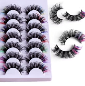 7 Pairs of Colored Eyelashes, Fluffy Synthetic Mink Eyelashes with Color, D Curl Volume, Dramatic Long and Thick Volume False Eyelashes