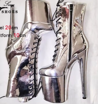 Super High Nightclub Waterproof Platform Strappy 20cm/8Inch Women Ankle Boots Sexy Knight Short Boots Pole Dance Stripper Heel