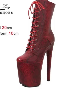 Super High Nightclub Waterproof Platform Strappy 20cm/8Inch Women Ankle Boots Sexy Knight Short Boots Pole Dance Stripper Heel