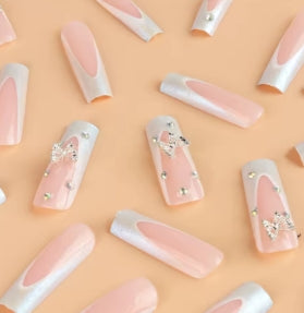 French Stereo Bear Bow Pearl Manicure Nail Pipe Stereo False Nails