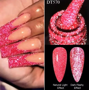 MEET ACROSS 7ml Pink Fluorescent Reflective Gel Nail Polish Glitter Neon Semi-Permanent UV LED Gel Nail Art
