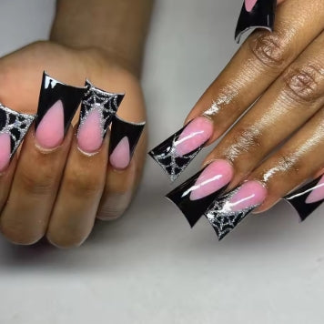24pcs Duckbill Shaped Fake Nails Gold Butterfly Rhinestone Design False Nail Tips Wearable Full Cover French Press on Nails
