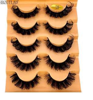 Natural 3D false eyelashes, cat eye eyelashes, D curl, soft and fluffy cross, 5 pairs, Sleeve eyelash extension, makeup