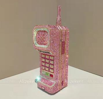 Alizekerr Cellphone Shaped Diamond Evening Bags Women 2025 Gorgeous Bling Rhinestone Metallic Purses And Handbags Wedding Party