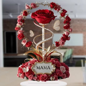 2D Acrylic Ornament, Red Rose, Mom Pattern, Roses, Mother, Flat, Elegant, Desk Decor, Filial Gifts for Kids to Mothers