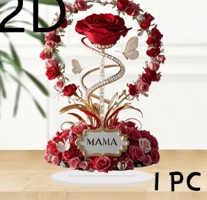 2D Acrylic Ornament, Red Rose, Mom Pattern, Roses, Mother, Flat, Elegant, Desk Decor, Filial Gifts for Kids to Mothers