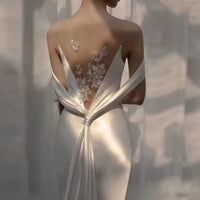 Backless Light Wedding Dresses Classic Satin Mermaid Wedding Dress With Train Elegant Beach Wedding Dress