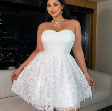 Plus Size 2025 Summer New Models Elegant Three-Dimensional Flowers Flowers Net Yarn Patchwork Corset Dress Polyester Material