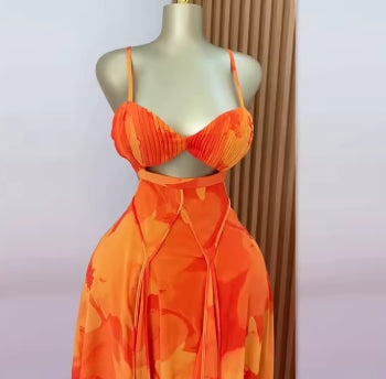 CM.YAYA Women Floral Printed Strap Backless Bra Front Big Swing Maxi Long Dress 2025 Vintage Sexy Club Party Evening Dresses
