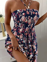 Plus Size Women Boho Flower Printed Dress Women's Strap Neck Casual Vacation Dress