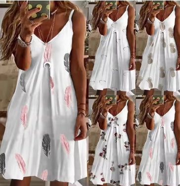 Dress Women Summer 2022 Europe New women's Sexy v-neck Loose Printed Strap Dresses Casual Vestidos ZC325