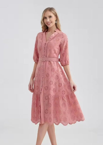 Marwin Cotton Hollow Out Summer Dress Women Holiday Perppy Casual High Waist Ruffled Mini V-Neck Dresses A-line Frills Vestido