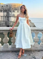 2025 Women's Dresses Pink Elegant and Pretty Midi White Vacation Dress Spaghetti Strap Beach Dress A Line Party Dresses