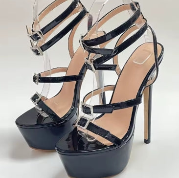 Liyke Runway Style Sexy High Heels Platform Sandals For Women Fashion Open Toe Crystal Buckle Stiletto Wedding Stripper Shoes