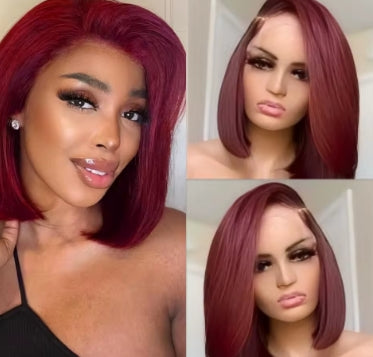 99j Burgundy Straight Bob Wig Virgin Human Hair 13×4 Lace Frontal Wig 200% Density Lace Front Wig Bob Wigs For Women on Sale