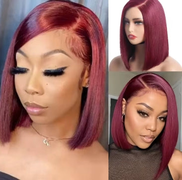 99j Burgundy Straight Bob Wig Virgin Human Hair 13×4 Lace Frontal Wig 200% Density Lace Front Wig Bob Wigs For Women on Sale