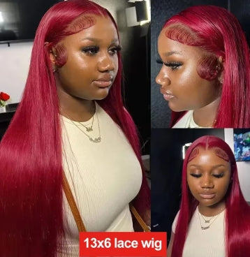 99J Burgundy 13x6 Colored HD Lace Front Wig Human Hair Wigs PrePlucked Premium Red Peruvian Straight Lace Frontal Human Hair Wig