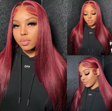 99J Burgundy 13x6 Colored HD Lace Front Wig Human Hair Wigs PrePlucked Premium Red Peruvian Straight Lace Frontal Human Hair Wig