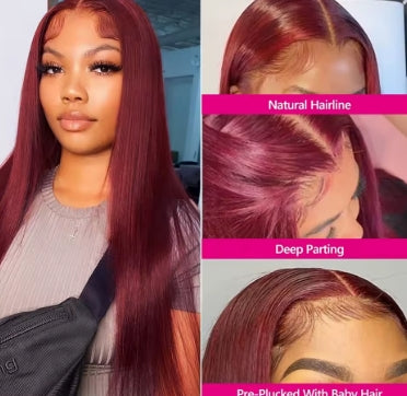 99J Burgundy 13x6 Colored HD Lace Front Wig Human Hair Wigs PrePlucked Premium Red Peruvian Straight Lace Frontal Human Hair Wig