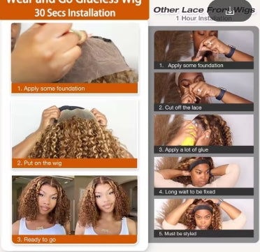 Deep Wave Honey Blonde Glueless Bob Wigs Human Hair Pre Plucked Pre Cut Highlight Wear and Go Curly Wigs Ombre HD Lace Front Wig